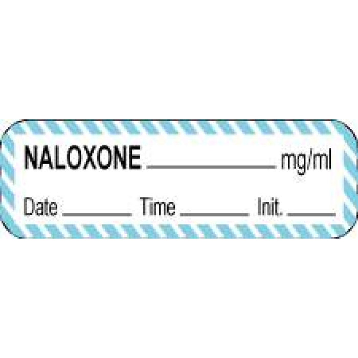 Anesthesia Label With Date, Time, And Initial Paper Permanent Naloxone Mg/Ml 1 1/2" Core 1 1/2" X 1/2" White With Blue 1000 Per Roll