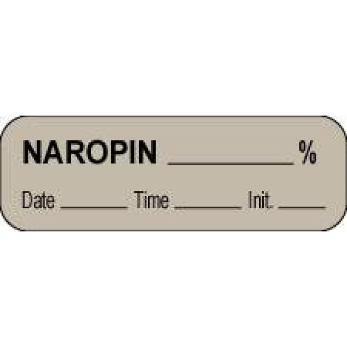 Anesthesia Label With Date, Time, And Initial Paper Permanent Naropin % 1 1/2" X 1/2" Gray 1000 Per Roll