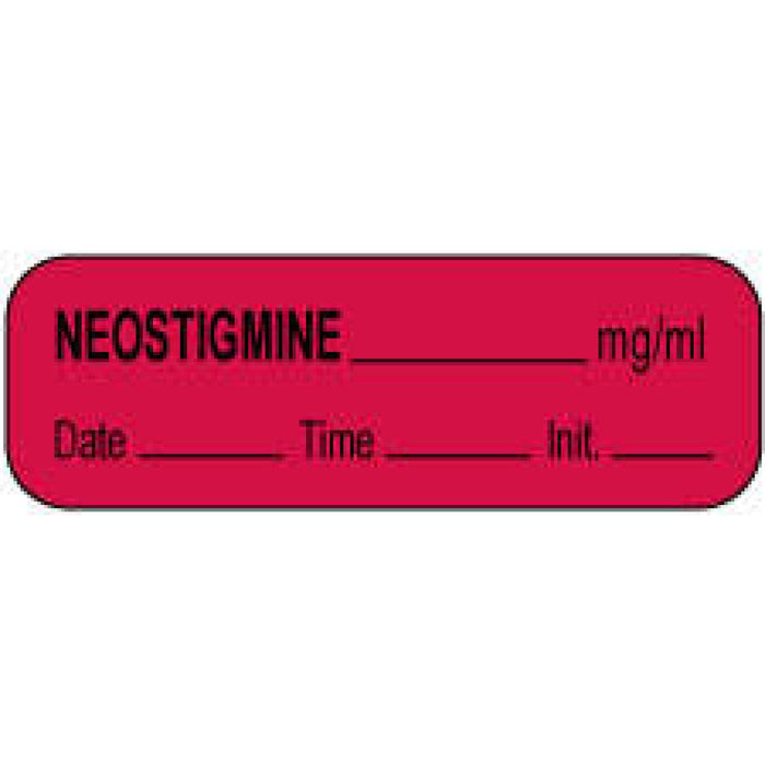 Anesthesia Label With Date, Time, And Initial Paper Permanent Neostigmine Mg/Ml 1 1/2" X 1/2" Fl. Red 1000 Per Roll