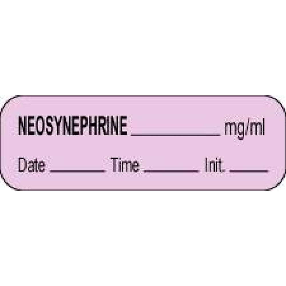 Anesthesia Label With Date, Time, And Initial Paper Permanent Neosynephrine Mg/Ml 1 1/2" X 1/2" Violet 1000 Per Roll