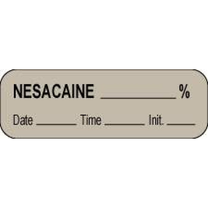 Anesthesia Label With Date, Time, And Initial Paper Permanent Gray Nesacaine % 1 1/2" X 1/2" Gray 1000 Per Roll