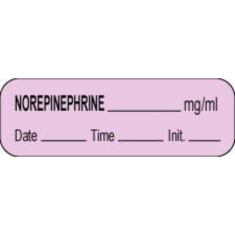 Anesthesia Label With Date, Time, And Initial Paper Permanent Norepinephrine Mg/Ml 1 1/2" Core 1 1/2" X 1/2" Violet 1000 Per Roll