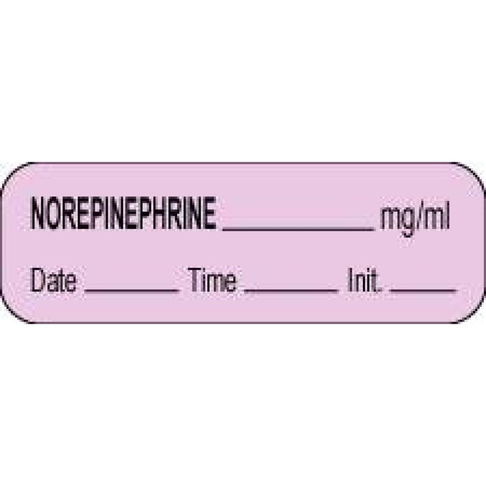 Anesthesia Label With Date, Time, And Initial Paper Permanent Norepinephrine Mg/Ml 1 1/2" Core 1 1/2" X 1/2" Violet 1000 Per Roll