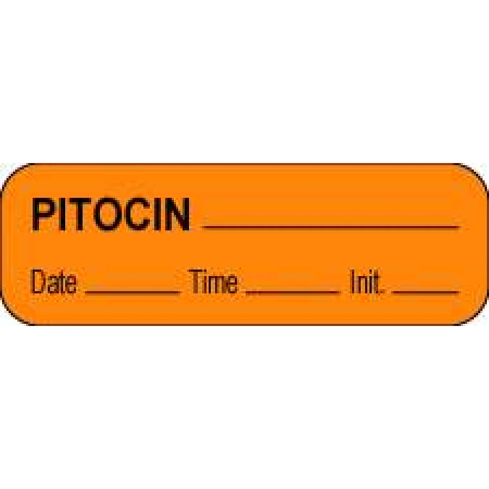 Anesthesia Label With Date, Time, And Initial Paper Permanent Pitocin 1 1/2" X 1/2" Orange 1000 Per Roll