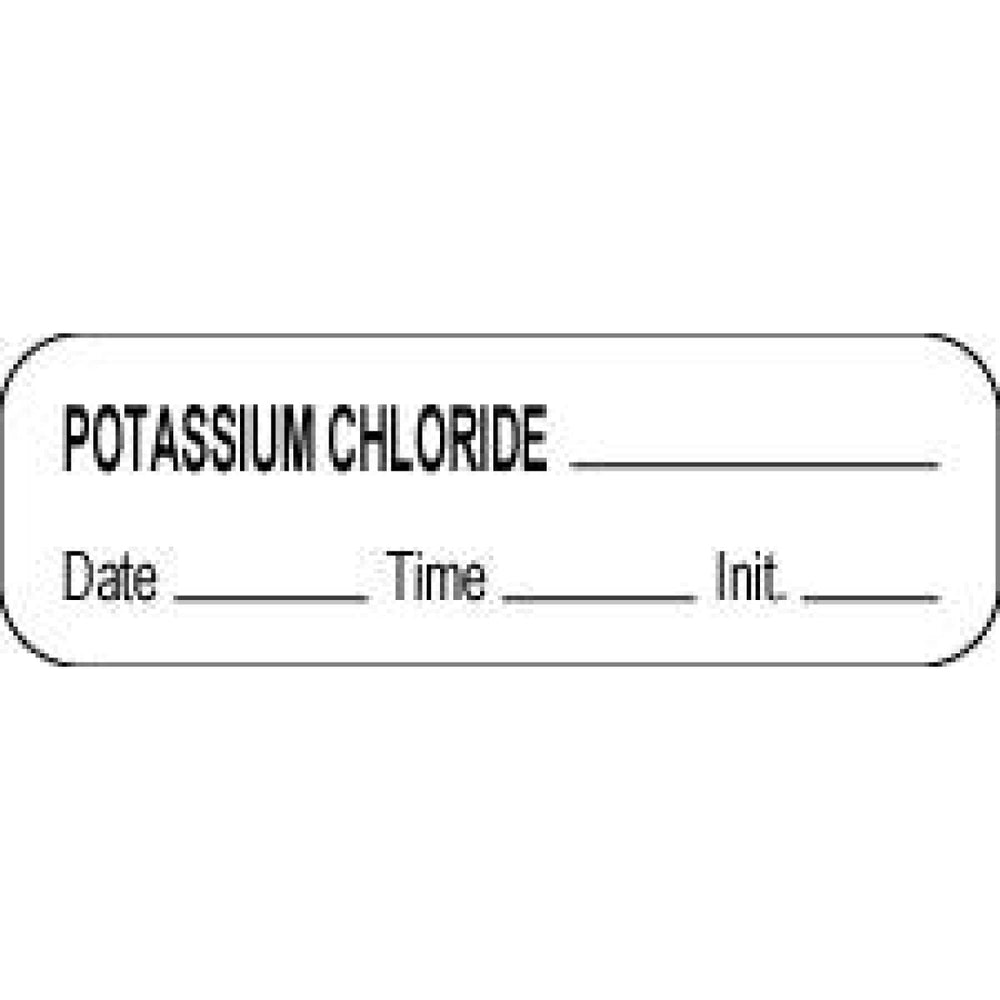 Anesthesia Label With Date, Time, And Initial Paper Permanent Potassium Chloride 1 1/2" X 1/2" White 1000 Per Roll