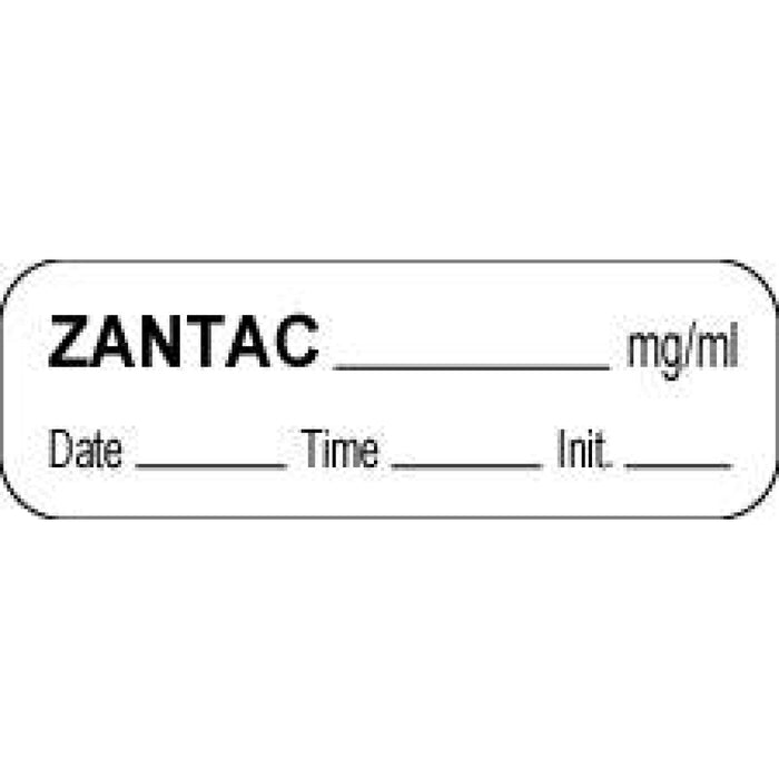 Anesthesia Label With Date, Time, And Initial Paper Permanent Zantac Mg/Ml 1 1/2" X 1/2" White 1000 Per Roll