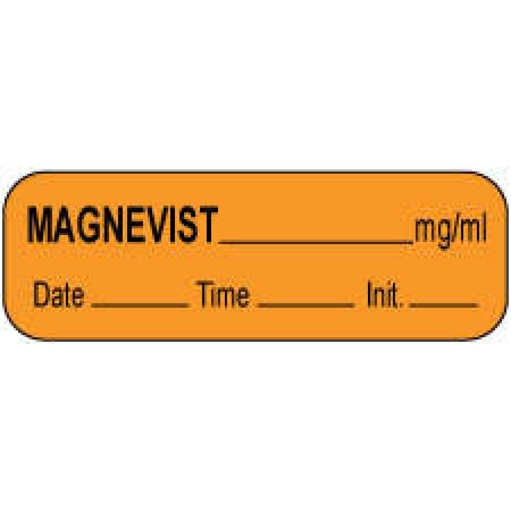 Anesthesia Label With Date, Time, And Initial Paper Permanent Magnevist Mg/Ml 1 1/2" X 1/2" Orange 1000 Per Roll