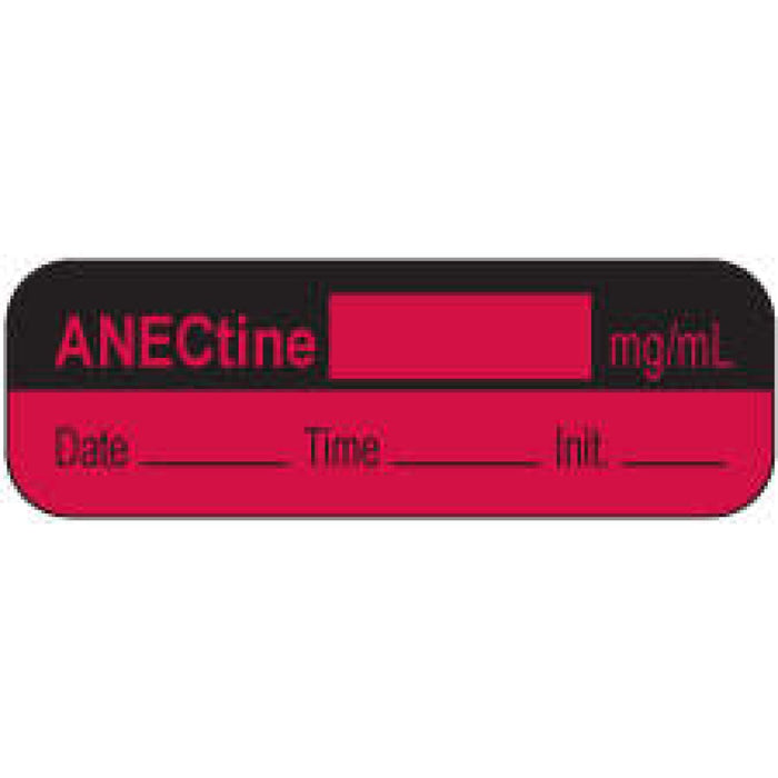 Anesthesia Label With Date, Time, And Initial | Tall-Man Lettering Paper Permanent Anectine Mg/Ml 1 1/2" X 1/2" Fl. Red And Black 1000 Per Roll