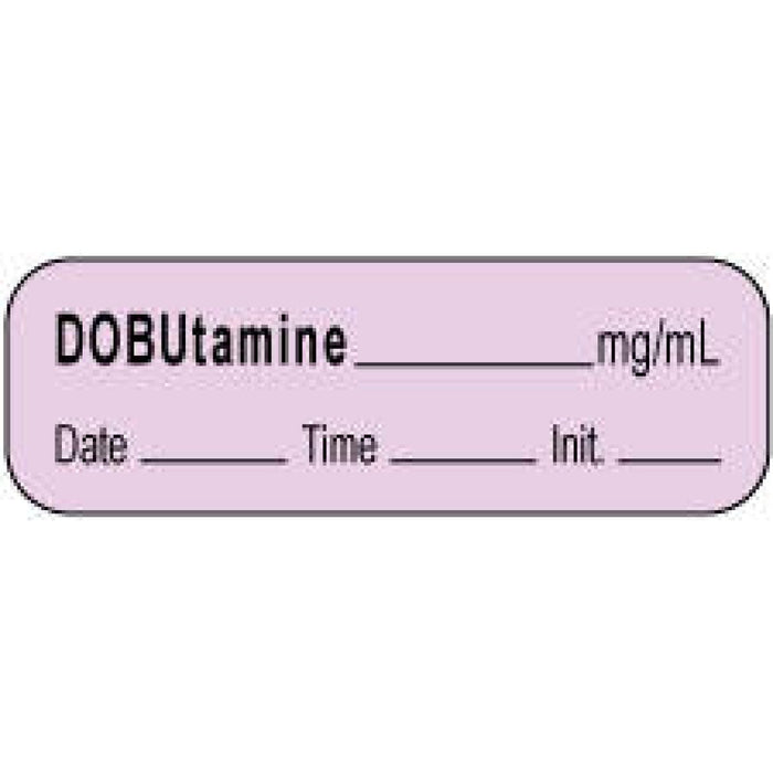 Anesthesia Label With Date, Time, And Initial | Tall-Man Lettering Paper Permanent Dobutamine Mg/Ml 1 1/2" Core 1 1/2" X 1/2" Violet 1000 Per Roll