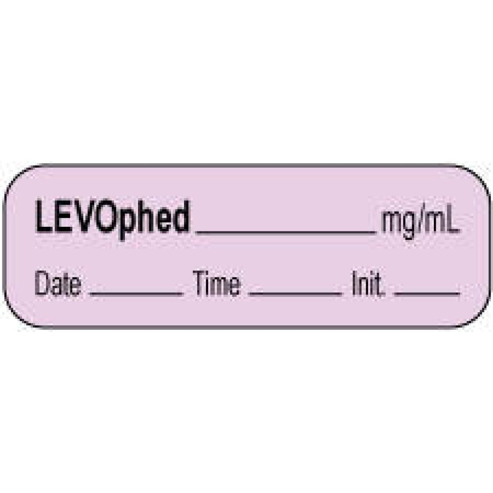 Anesthesia Label With Date, Time, And Initial | Tall-Man Lettering Paper Permanent Levophed Mg/Ml 1 1/2" X 1/2" Violet 1000 Per Roll