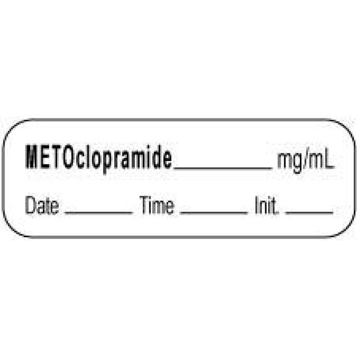 Anesthesia Label With Date, Time, And Initial | Tall-Man Lettering Paper Permanent Metoclopramide Mg/Ml 1 1/2" X 1/2" White 1000 Per Roll