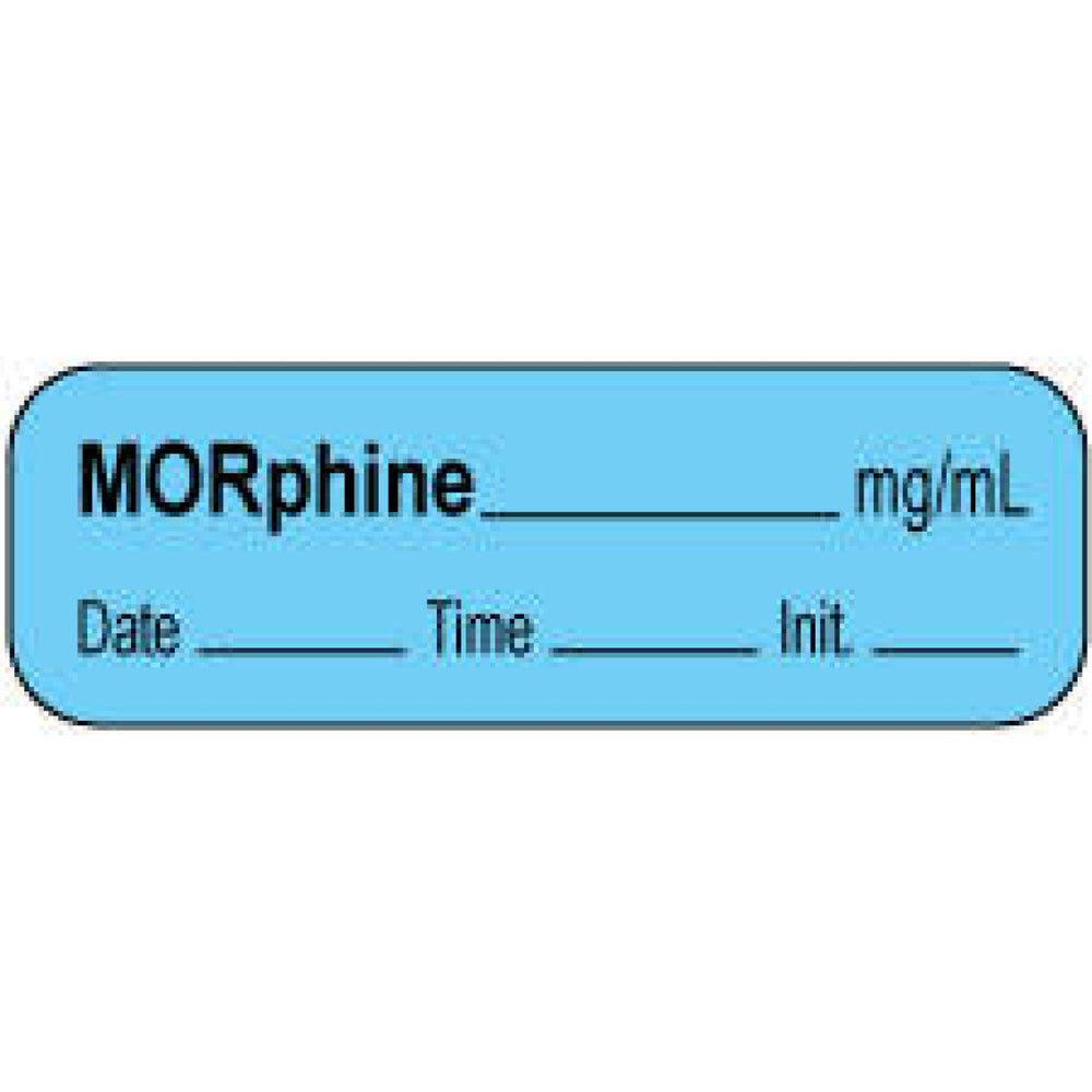 Anesthesia Label With Date, Time, And Initial | Tall-Man Lettering Paper Permanent Morphine Mg/Ml 1 1/2" X 1/2" Blue 1000 Per Roll