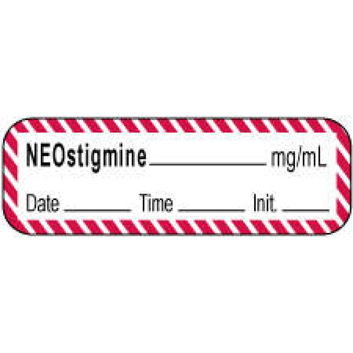 Anesthesia Label With Date, Time, And Initial | Tall-Man Lettering Paper Permanent Neostigmine Mg/Ml 1 1/2" X 1/2" White With Fl. Red 1000 Per Roll