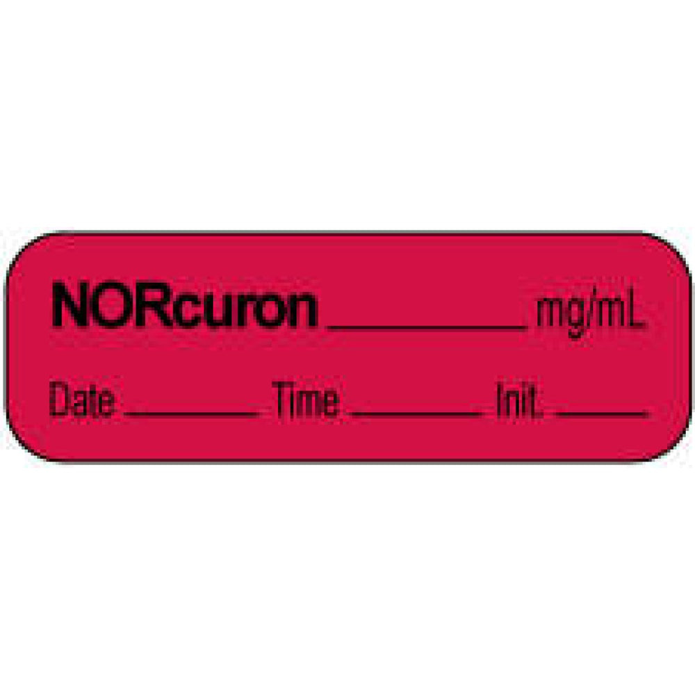 Anesthesia Label With Date, Time, And Initial | Tall-Man Lettering Paper Permanent Norcuron Mg/Ml 1 1/2" X 1/2" Fl. Red 1000 Per Roll