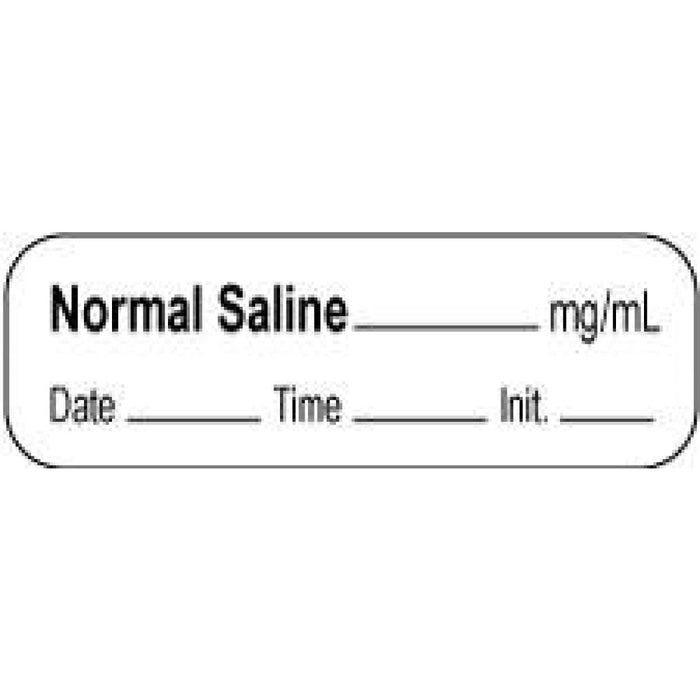 Anesthesia Label With Date, Time, And Initial | Tall-Man Lettering Paper Permanent Normal Saline Mg/Ml 1 1/2" X 1/2" White 1000 Per Roll