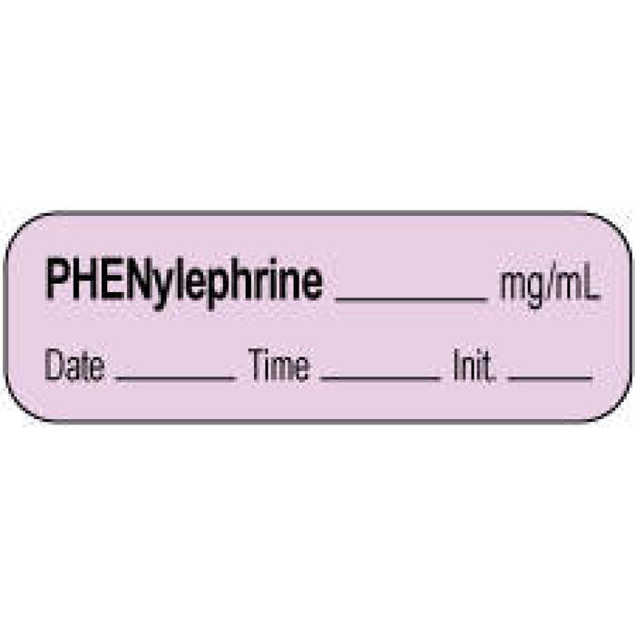 Anesthesia Label With Date, Time, And Initial | Tall-Man Lettering Paper Permanent Phenylephrine Mg/Ml 1 1/2" X 1/2" Violet 1000 Per Roll