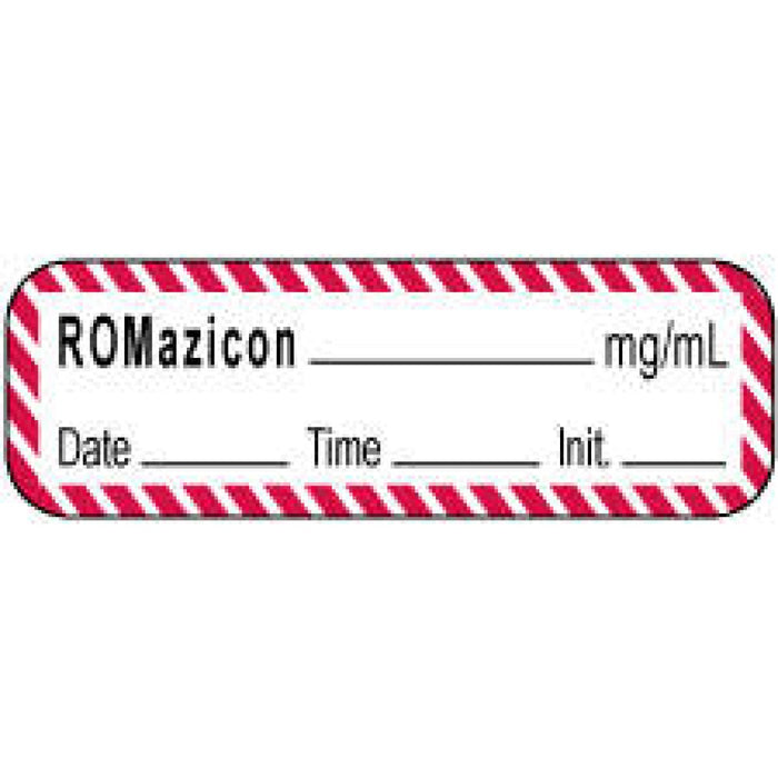 Anesthesia Label With Date, Time, And Initial | Tall-Man Lettering Paper Permanent Romazicon Mg/Ml 1 1/2" X 1/2" White With Fl. Red 1000 Per Roll