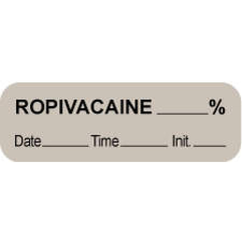 Anesthesia Label With Date, Time, And Initial Paper Permanent Ropivacaine % 1 1/2" X 1/2" Gray 1000 Per Roll