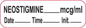 Anesthesia Label With Date, Time, And Initial Paper Permanent Neostigmine Mcg/Ml 1 1/2" X 1/2" White With Fl. Red 1000 Per Roll