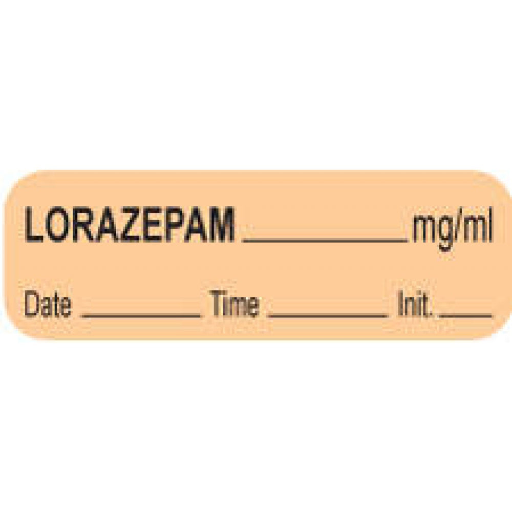 Anesthesia Label With Date, Time, And Initial Paper Permanent Lorazepam Mg/Ml 1 1/2" X 1/2" Orange 1000 Per Roll