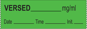 Anesthesia Tape With Date, Time, And Initial Removable Versed Mg/Ml 1" Core 1/2" X 500" Imprints Green 333 500 Inches Per Roll