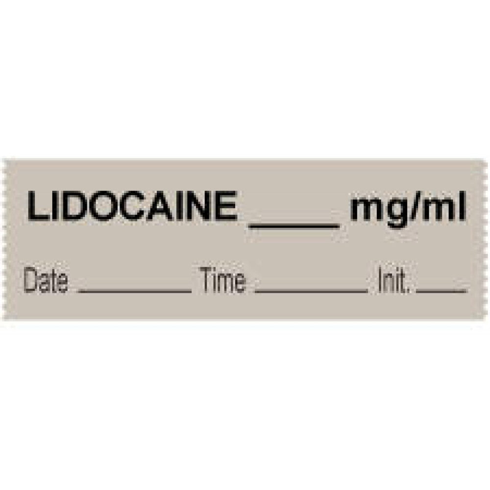 Anesthesia Tape With Date, Time, And Initial Removable Lidocaine Mg/Ml 1" Core 1/2" X 500" Imprints Gray 333 500 Inches Per Roll