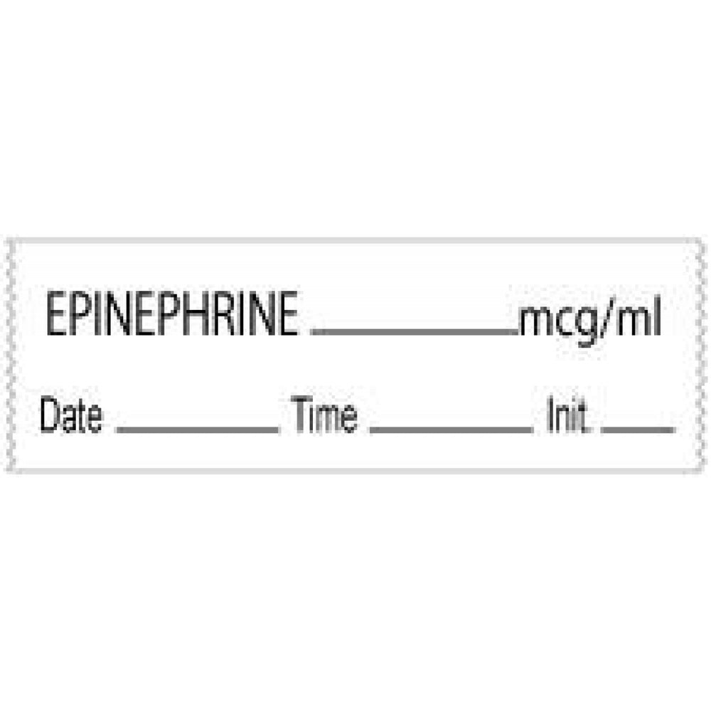 Anesthesia Tape With Date, Time, And Initial Removable Epinephrine Mcg/Ml 1" Core 1/2" X 500" Imprints White 333 500 Inches Per Roll