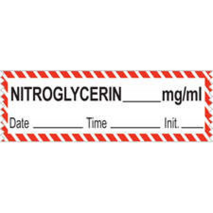 Anesthesia Tape With Date, Time, And Initial Removable Nitroglycerine Mg/Ml 1" Core 1/2" X 500" Imprints White With Fl. Red 333 500 Inches Per Roll