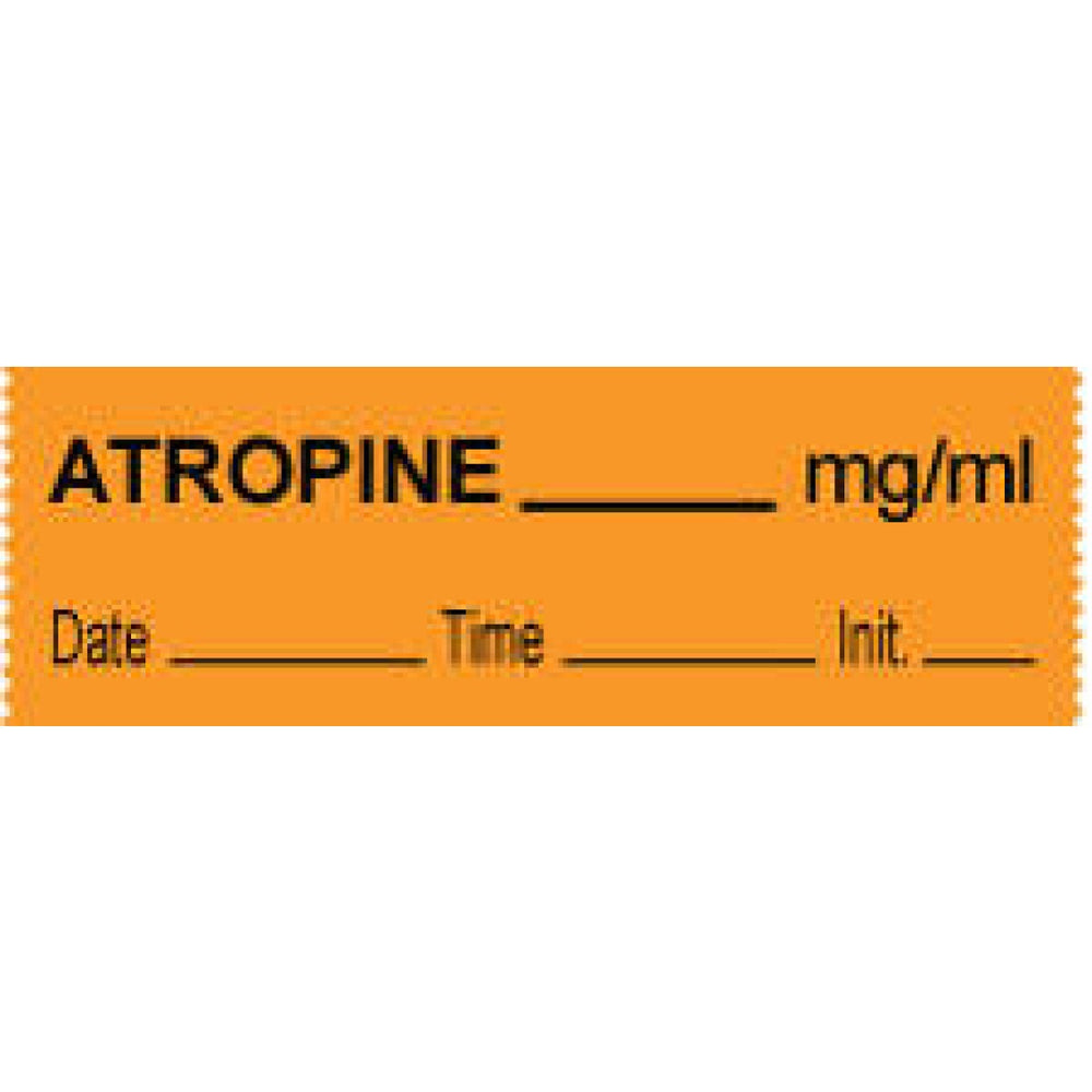 Anesthesia Tape With Date, Time, And Initial Removable Atropine Mg/Ml 1" Core 1/2" X 500" Imprints Orange 333 500 Inches Per Roll