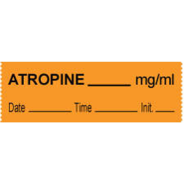 Anesthesia Tape With Date, Time, And Initial Removable Atropine Mg/Ml 1" Core 1/2" X 500" Imprints Orange 333 500 Inches Per Roll