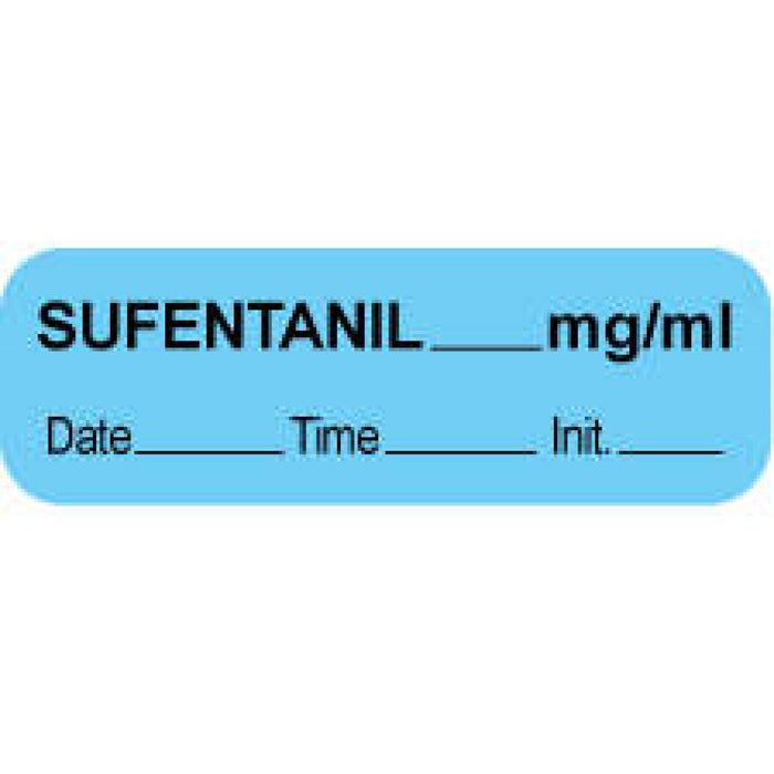 Anesthesia Label With Date, Time, And Initial Paper Permanent Sufentanil Mg/Ml 1 1/2" X 1/2" Blue 1000 Per Roll