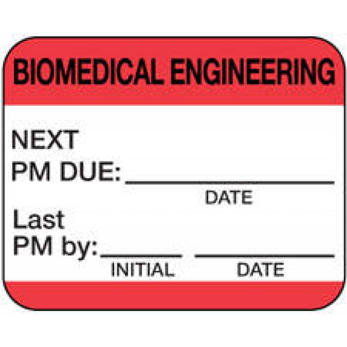 Label Self-Laminating Paper Permanent Biomedical Engineering 1" Core 1 1/4" X 1 Red 1000 Per Roll