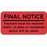 Label Paper Permanent Final Notice Payment 2" X 1" Fl. Red 1000 Per Roll