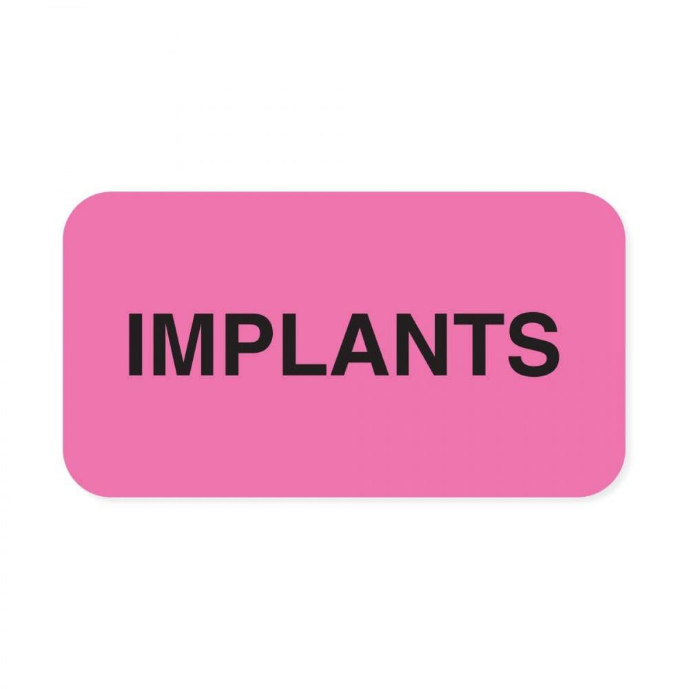 Label Paper Permanent Implants 1 5/8" X 7/8" Fl. Pink 1000 Per Roll