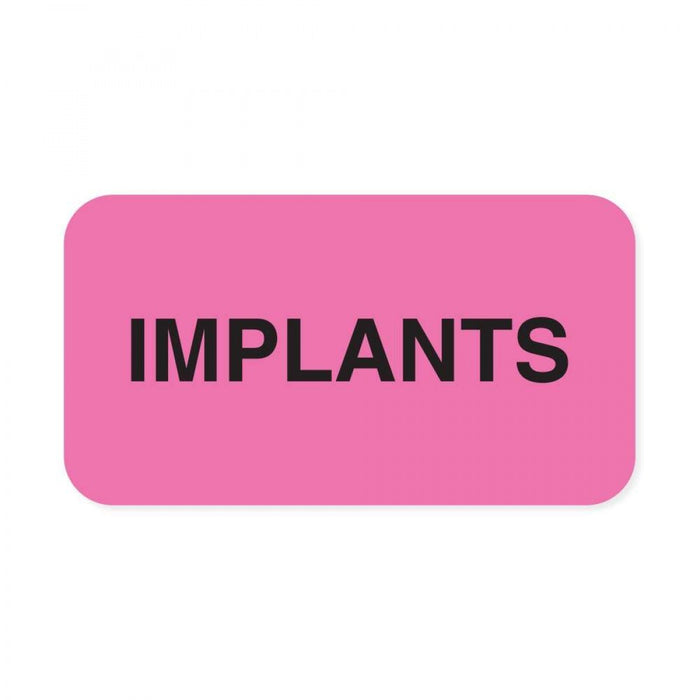 Label Paper Permanent Implants 1 5/8" X 7/8" Fl. Pink 1000 Per Roll