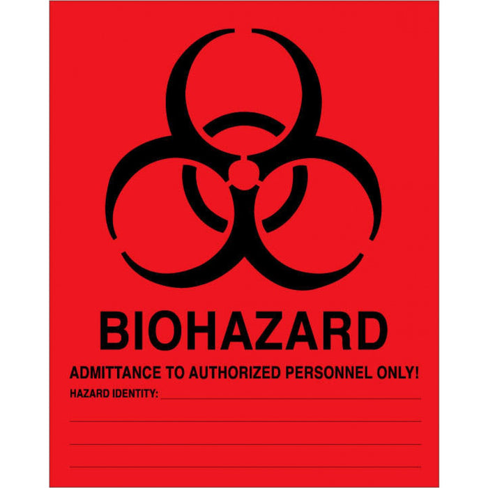 Label Paper Permanent Biohazard 8" X 10" Fl. Red 50 Per Package