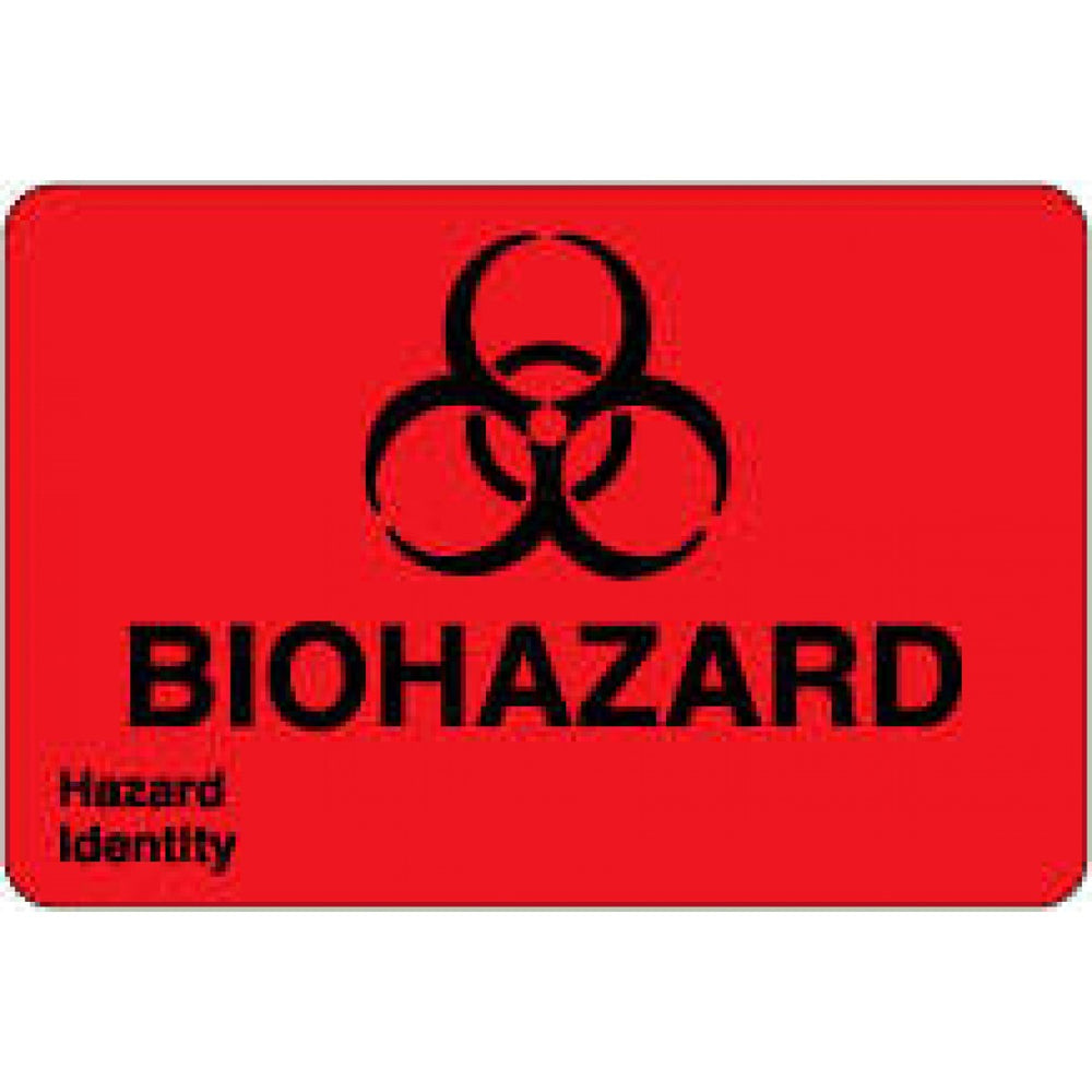 Label Paper Permanent Biohazard Hazard 3" X 2" Fl. Red 500 Per Roll