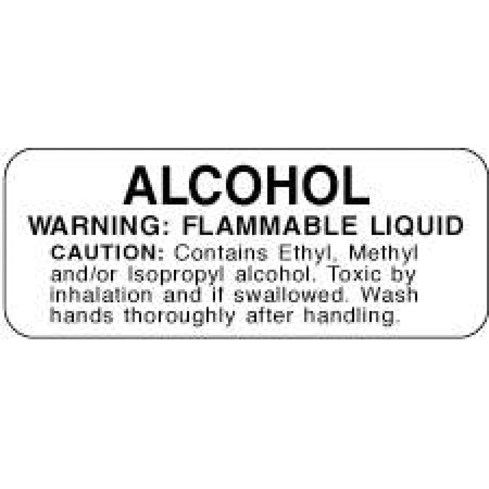 Label Paper Permanent Alcohol Warning: 2 1/4" X 7/8" White 1000 Per Roll