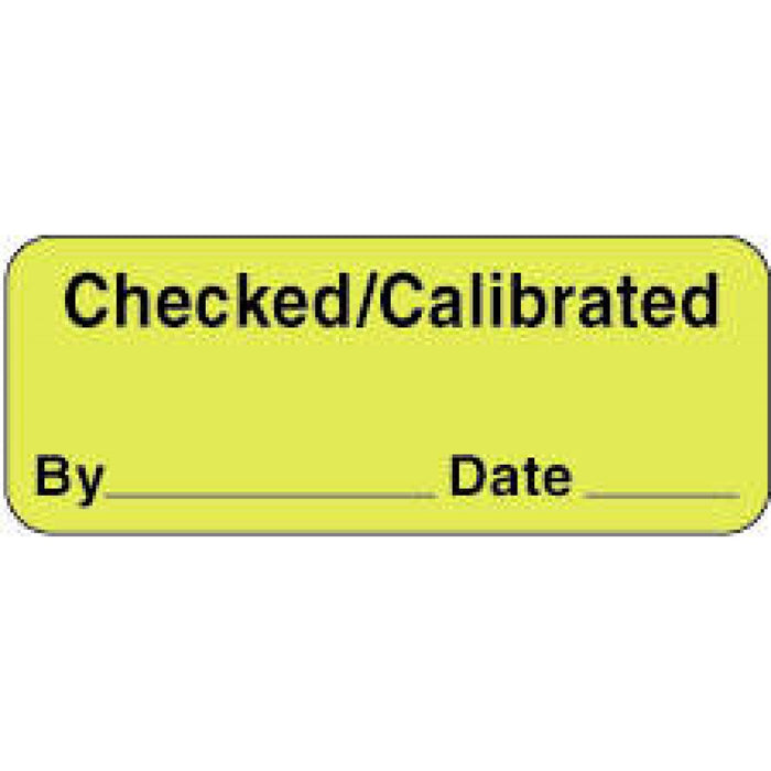 Label Paper Permanent Checked/Calibrated By 2 1/4" X 7/8" Fl. Yellow 1000 Per Roll