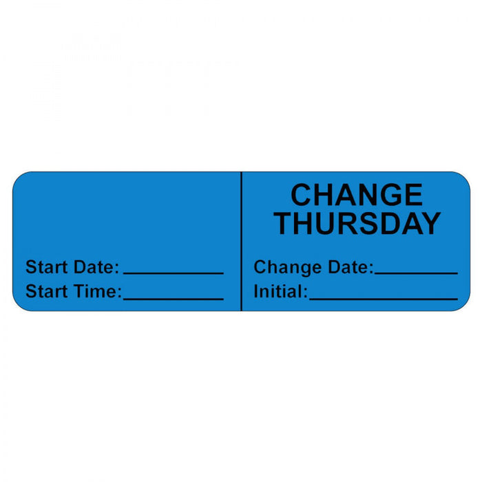 Iv Label, Wraparound, Paper, Permanent, "Change Thursday", 2-7/8" X 7/8", Blue, 1000 Per Roll