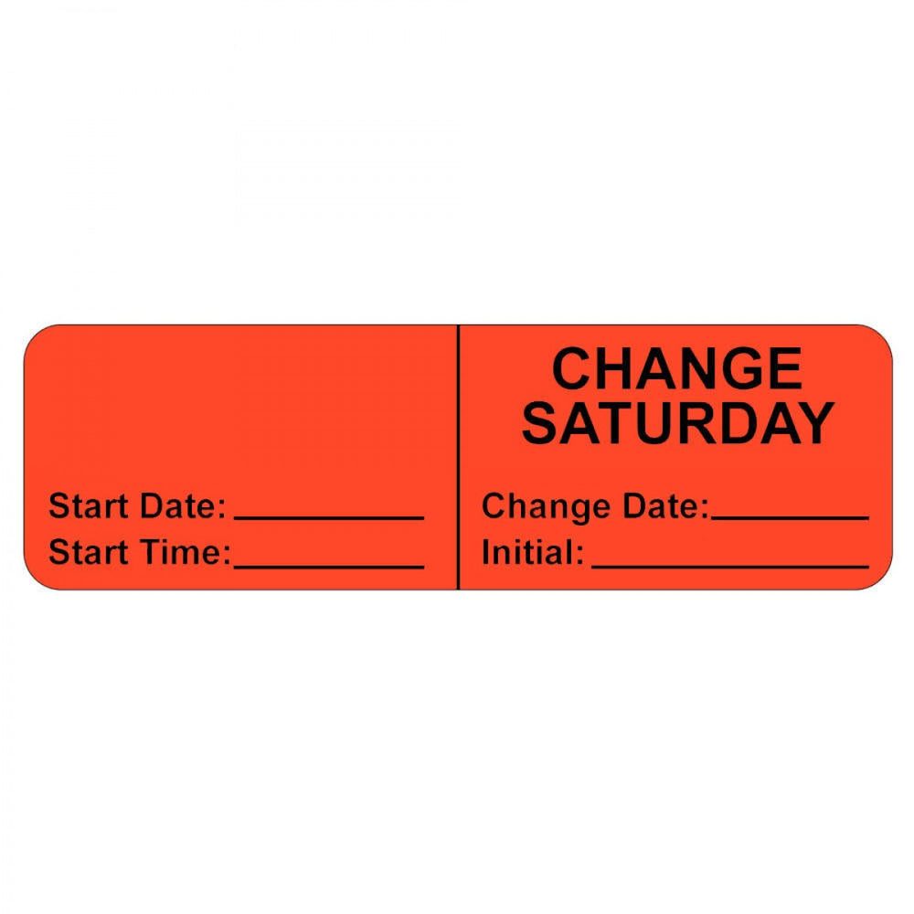 Iv Label, Wraparound, Paper, Permanent, "Change Saturday", 2-7/8" X 7/8", Fl. Red, 1000 Per Roll