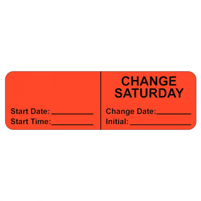 Iv Label, Wraparound, Paper, Permanent, "Change Saturday", 2-7/8" X 7/8", Fl. Red, 1000 Per Roll