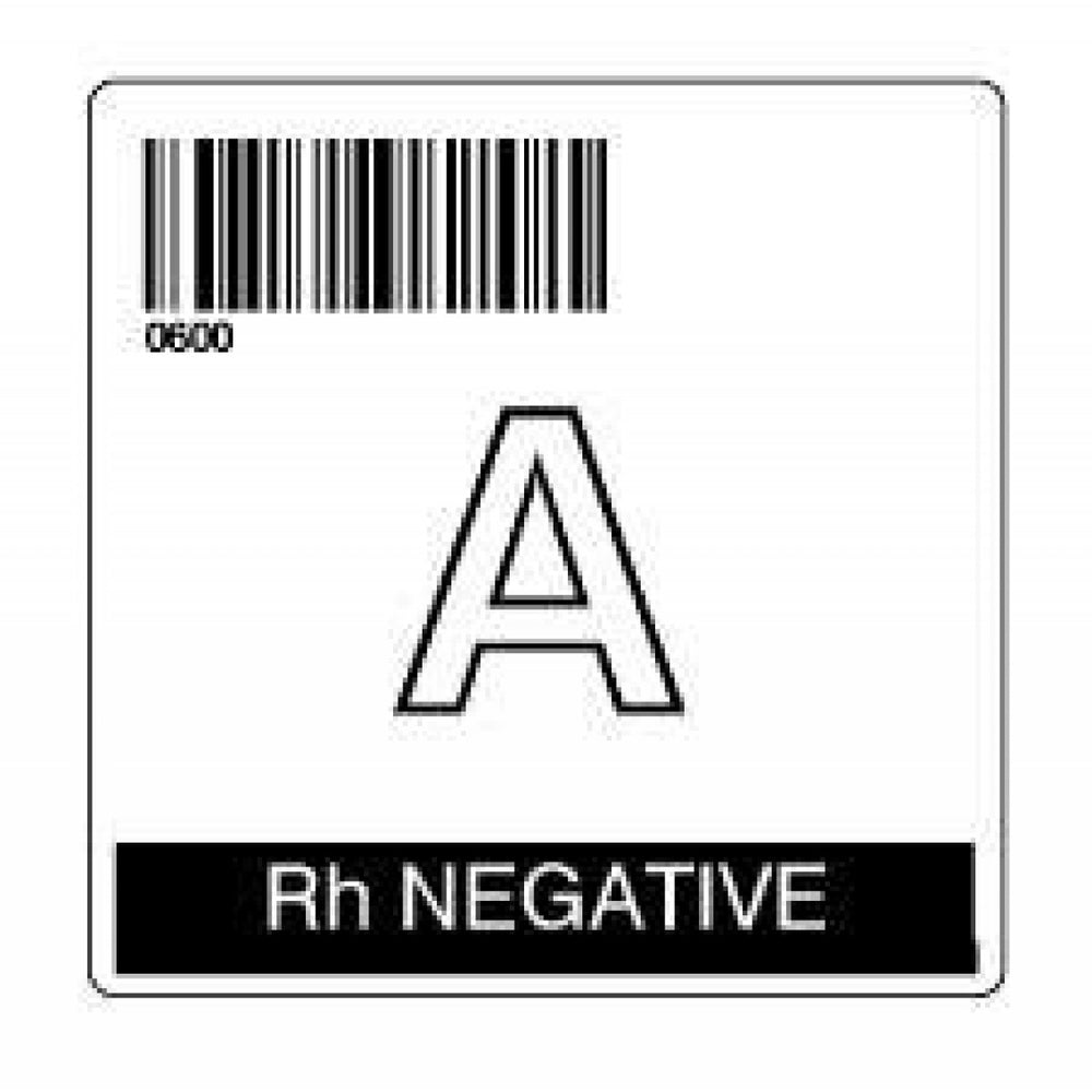 Label Isbt 128 Synthetic Permanent "A Rh Negative'' Core 2" X 2" White 500 Per Roll