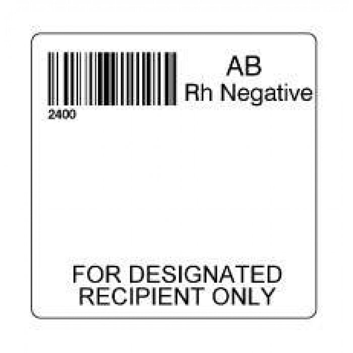 Label Isbt 128 Synthetic Permanent "Ab Rh Negative'' Core 2" X 2" White 500 Per Roll