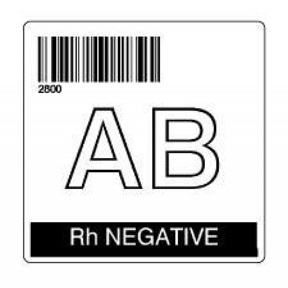 Label Isbt 128 Synthetic Permanent "Ab Rh Negative'' Core 2" X 2" White 500 Per Roll