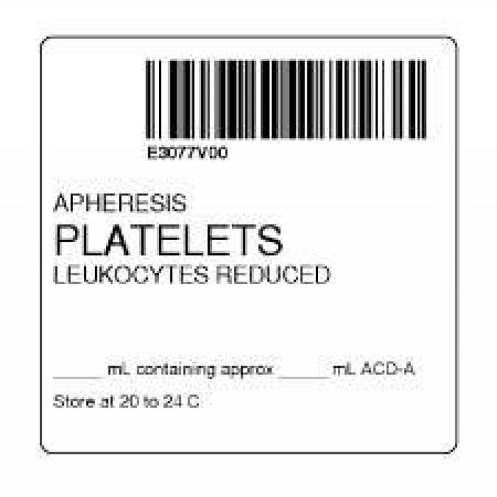 Label Isbt 128 Synthetic Permanent "Apheresis Platelets'' Core 2" X 2" White 500 Per Roll