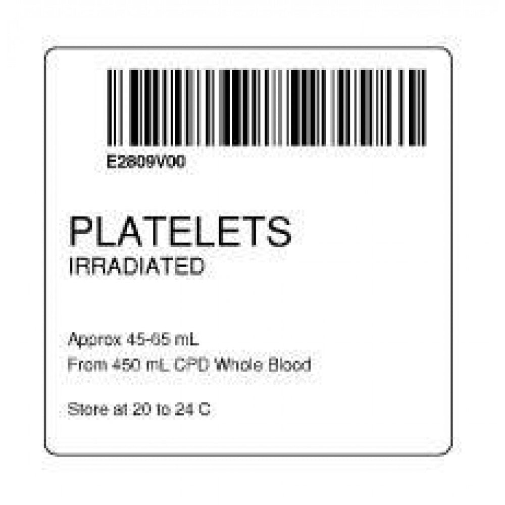 Label Isbt 128 Synthetic Permanent "Platelets Irradiated'' Core 2" X 2" White 500 Per Roll