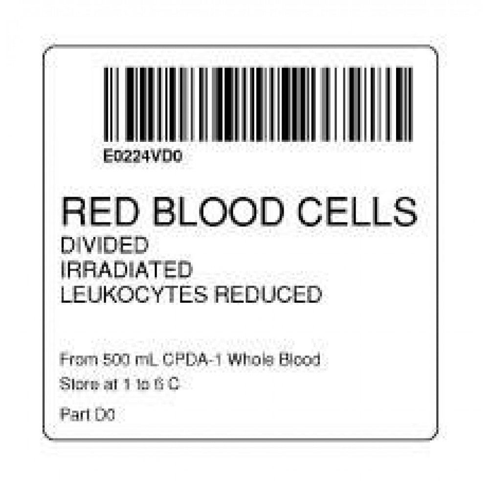 Label Isbt 128 Synthetic Permanent "Red Blood Cells'' Core 2" X 2" White 500 Per Roll