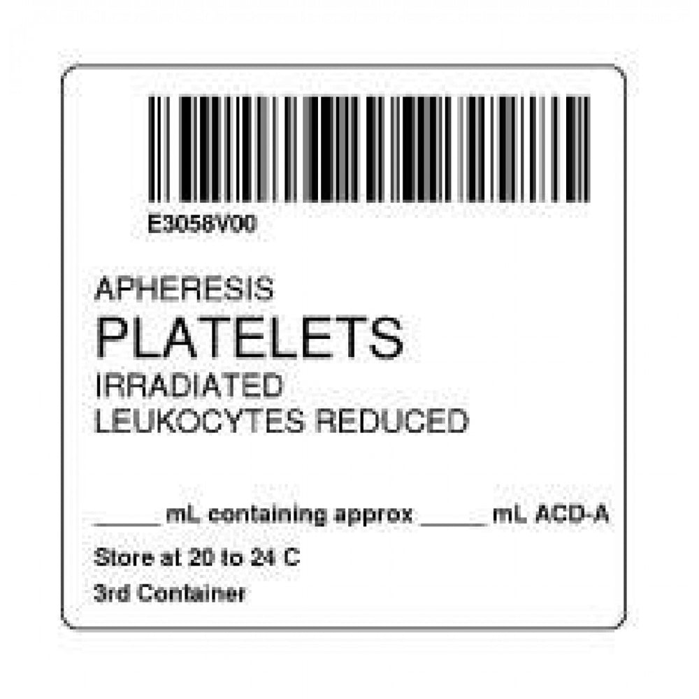 Label Isbt 128 Synthetic Permanent "Apheresis Platelets'' Core 2" X 2" White 500 Per Roll