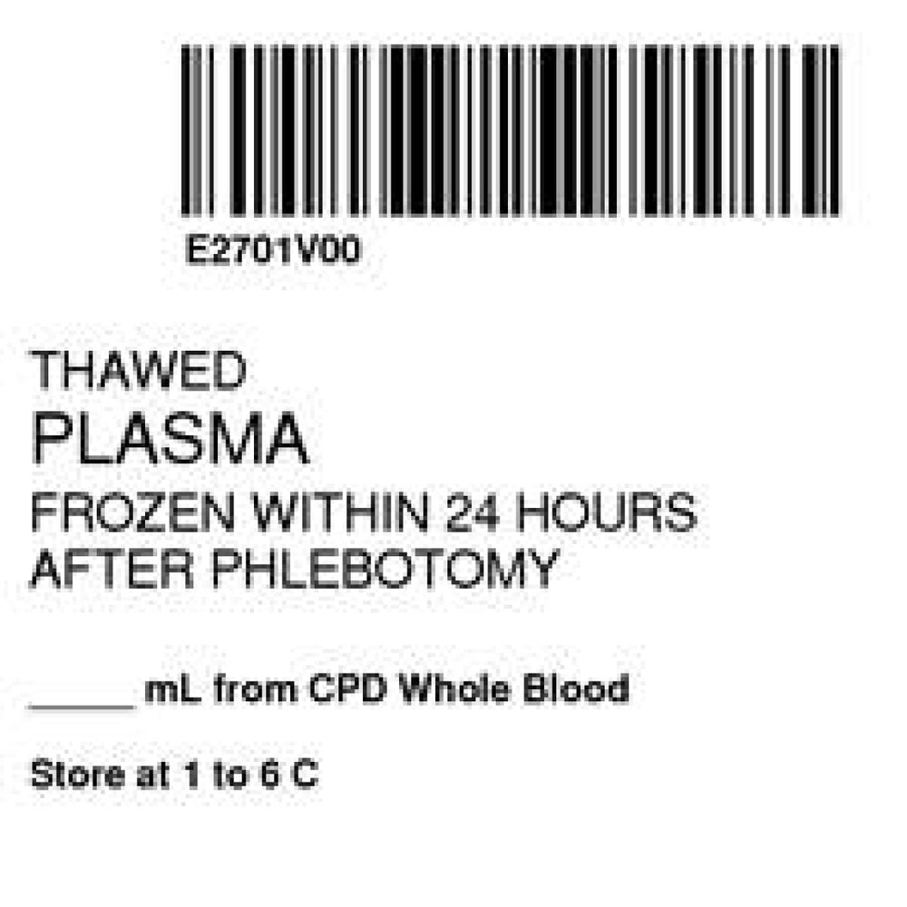 Label Isbt 128 Synthetic Permanent "Thawed Plasma Frozen'' Core 2" X 2" White 500 Per Roll